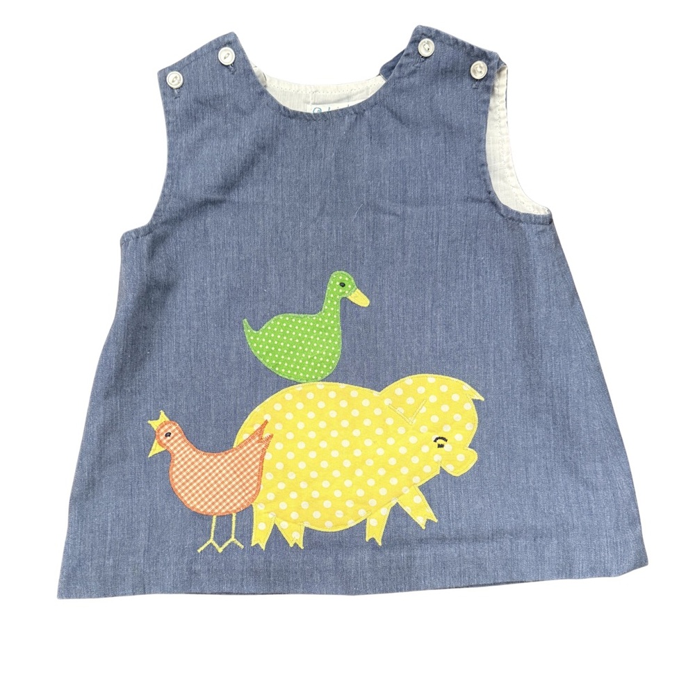 Funtasia‎ too Size 2t Blue Denim Appliqué Dress with Colorful Farm Animals